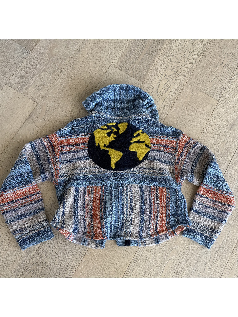 Pilcro Striped Knit Hoodie Sweater with Earth Embroidery, Size XXS